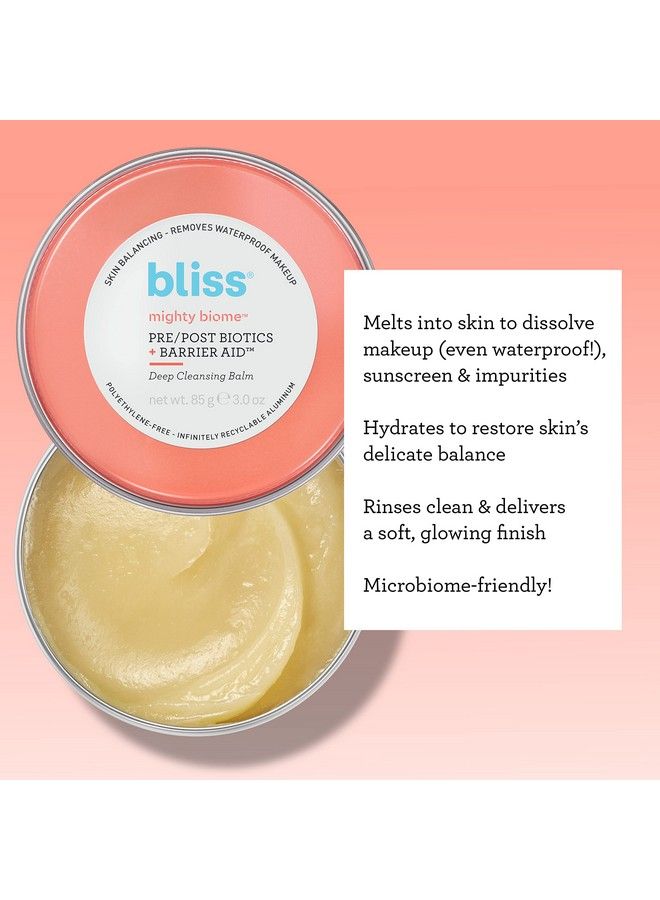 BLISS Mighty Biome Deep Cleansing Balm 3.0 Oz Pre/Post Biotics + Barrier Aid Antioxidants To Balance Skin Barrier Dissolves Waterproof Makeup & Impurities Clean Vegan & Cruetlyfree - Image 3