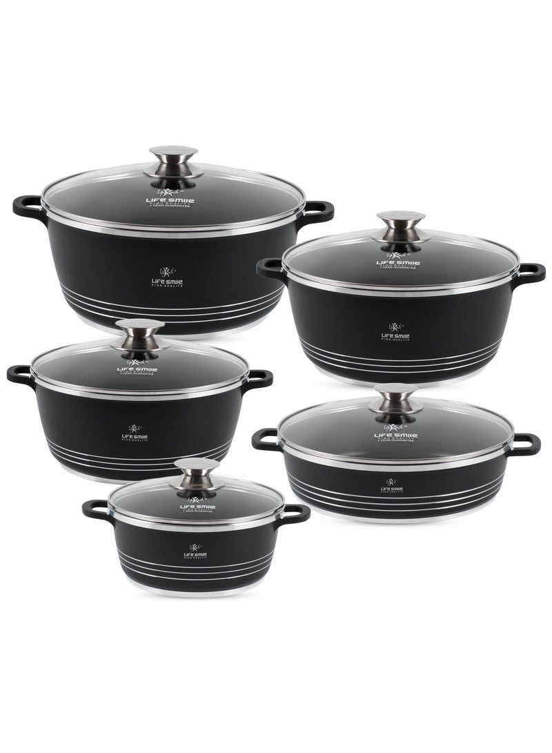 Life Smile Cookware Set 10 pieces -Pots and Pans set Ceramic Non Stick Coating 100% PFOA FREE, Die Cast aluminum Cooking Set include Casseroles & Shallow Pot - Image 1