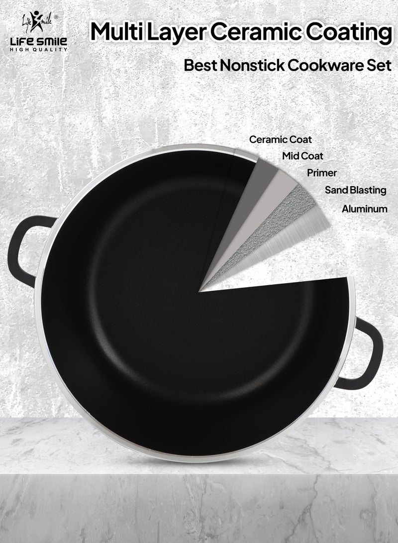 Life Smile Cookware Set 10 pieces -Pots and Pans set Ceramic Non Stick Coating 100% PFOA FREE, Die Cast aluminum Cooking Set include Casseroles & Shallow Pot - Image 4