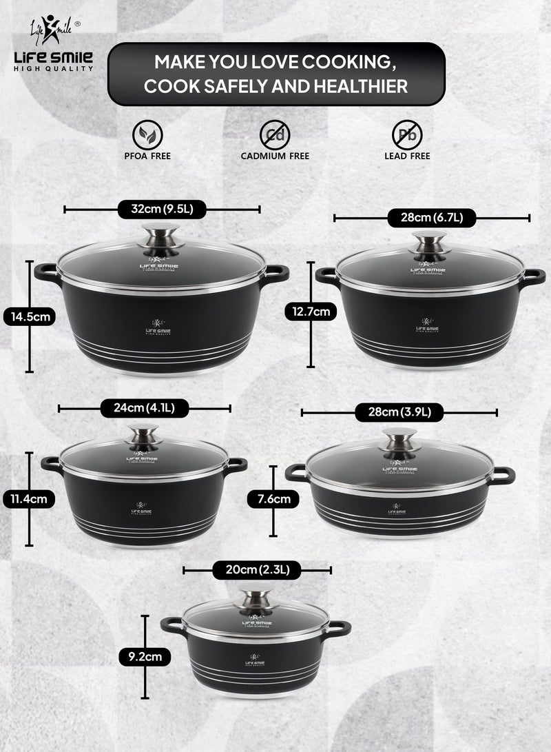 Life Smile Cookware Set 10 pieces -Pots and Pans set Ceramic Non Stick Coating 100% PFOA FREE, Die Cast aluminum Cooking Set include Casseroles & Shallow Pot - Image 3