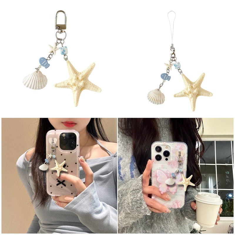 Resin Starfish Shell Keychain Hanging Rope Beach Theme Accessory For Bags Keys - Image 3