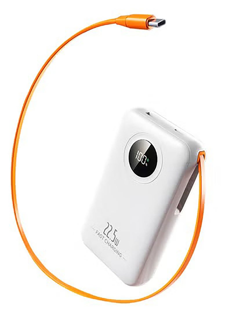 HANAMICHI Power Bank 20000 mAh mini power bank with Built-in USB-C Data Cable, Fast Charging power bank for iPhone 16/15 Series, Galaxy, iPad, AirPods, etc.White  - Image 1
