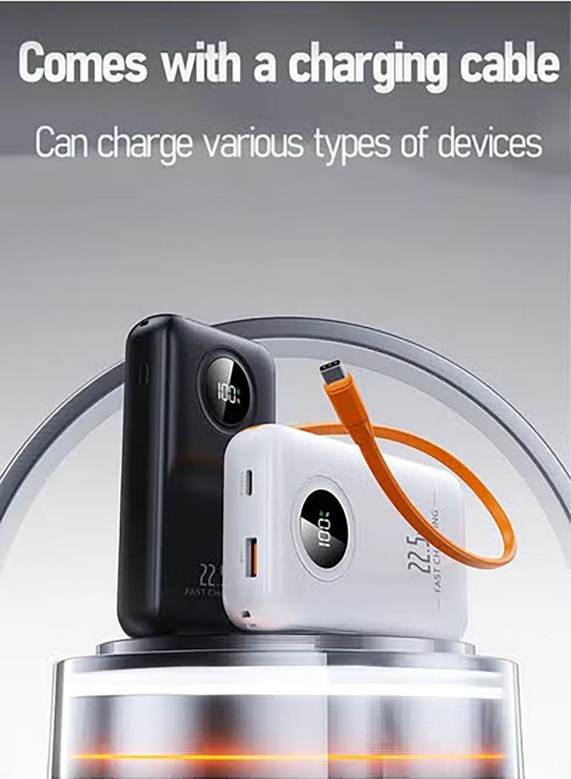 HANAMICHI Power Bank 20000 mAh mini power bank with Built-in USB-C Data Cable, Fast Charging power bank for iPhone 16/15 Series, Galaxy, iPad, AirPods, etc.White  - Image 3