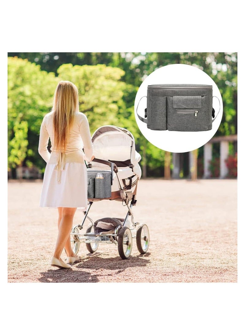 Baby Stroller Organizer Large Capacity Portable Pram Bag Universal Multifunctional Baby Buggy Organiser with Cup Holders Grey - Image 2