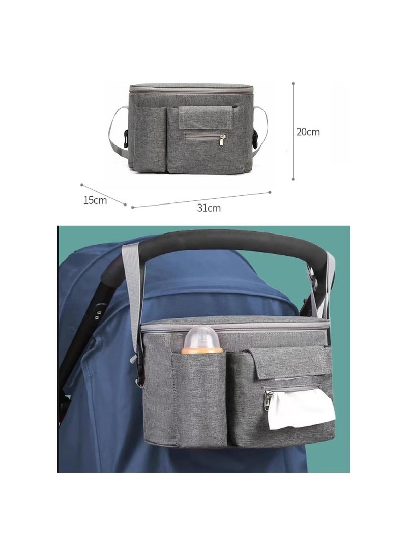 Baby Stroller Organizer Large Capacity Portable Pram Bag Universal Multifunctional Baby Buggy Organiser with Cup Holders Grey - Image 5