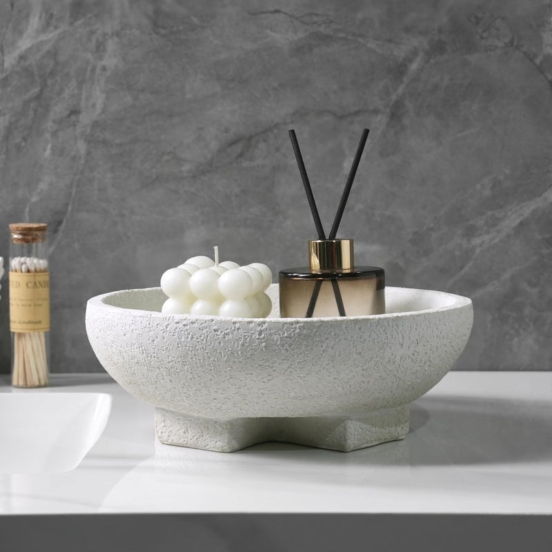 FESTGLOX Beige Decorative Bowl, Large Fruit Bowl for Kitchen Counter, Resin Pedestal Key Bowls for Entryway Table, Coffee Table Centerpiece - Image 5