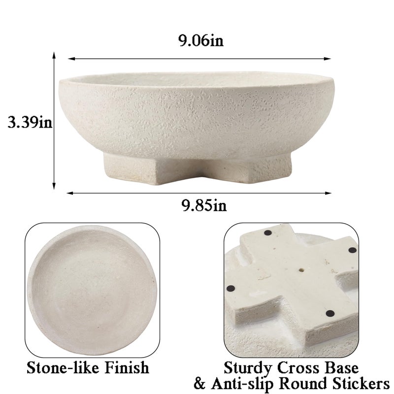 FESTGLOX Beige Decorative Bowl, Large Fruit Bowl for Kitchen Counter, Resin Pedestal Key Bowls for Entryway Table, Coffee Table Centerpiece - Image 2