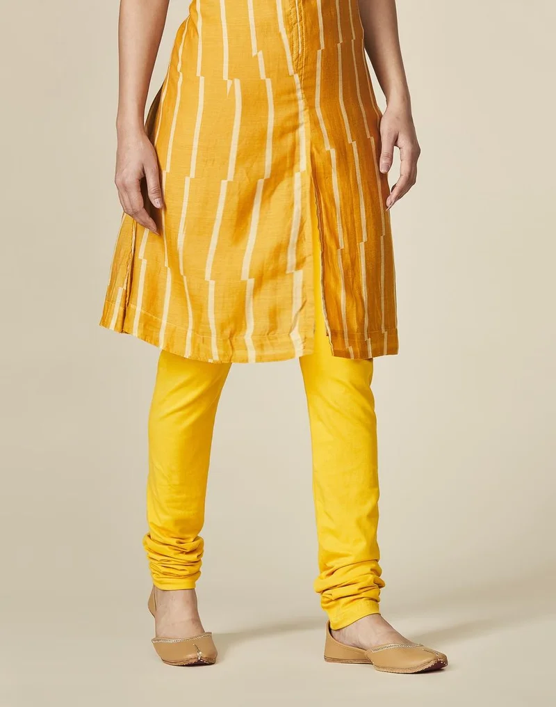 Fabindia Mustard Cotton Knitted Churidar With Elasticated Waist