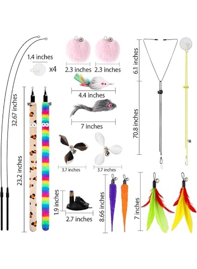 مجموعة ألعاب تفاعلية للقطط 4 في 1  - 14 قطعة من ألعاب الريش وعصا الصيد المتينة مع قاعدة لاصقة وسلسلة تعليق على الباب للقطط والقطط الصغيرة في الأماكن المغلقة - Image 2