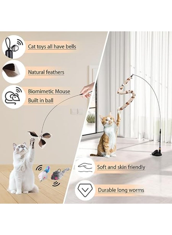 مجموعة ألعاب تفاعلية للقطط 4 في 1  - 14 قطعة من ألعاب الريش وعصا الصيد المتينة مع قاعدة لاصقة وسلسلة تعليق على الباب للقطط والقطط الصغيرة في الأماكن المغلقة - Image 4
