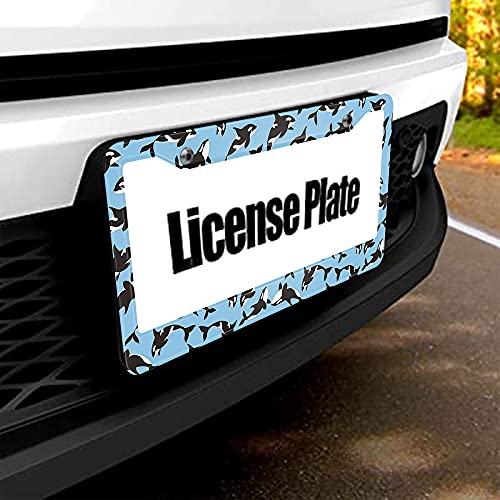Beabes Killer Whales Pattern License Plate Frame Black and White Animal License Plate Holder Blue Car Tag Frame License Plate Cover Car Accessories 2 Holes Novelty Auto Car Tag Vanity Present - Image 5