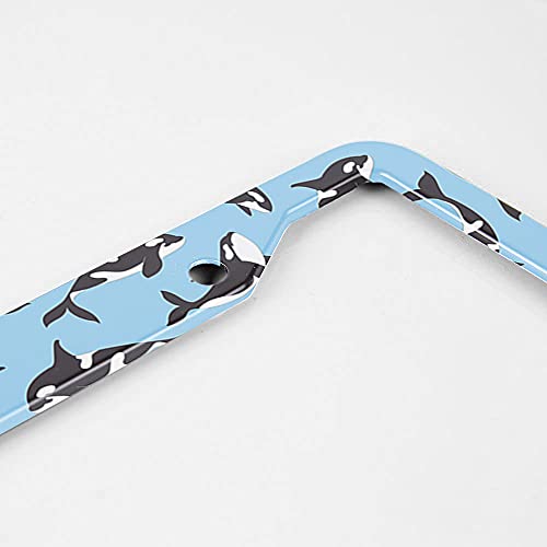 Beabes Killer Whales Pattern License Plate Frame Black and White Animal License Plate Holder Blue Car Tag Frame License Plate Cover Car Accessories 2 Holes Novelty Auto Car Tag Vanity Present - Image 3
