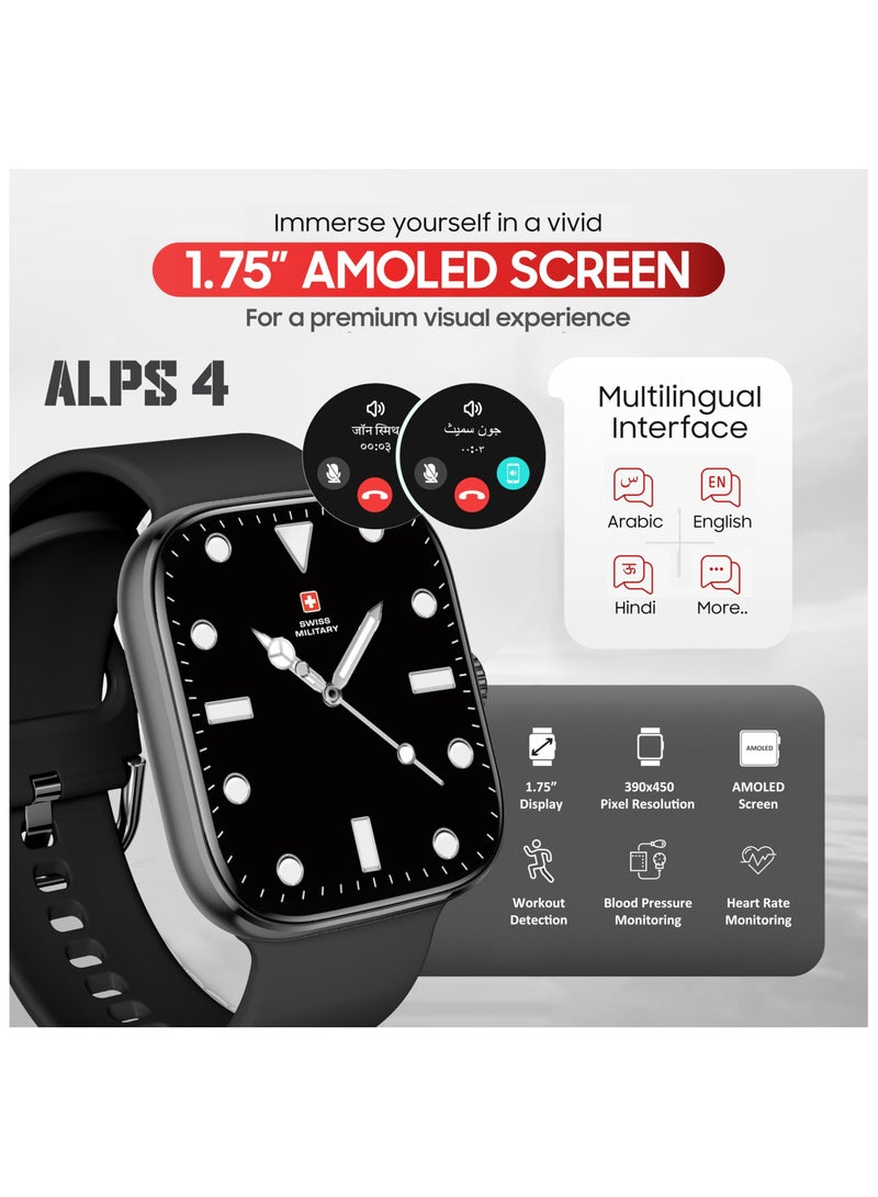 SWISS MILITARY Swiss Military Alps 4 Smartwatch – Black | 1.75" AMOLED, Bluetooth Calling, IP68 Waterproof, Wireless Charging  - Image 4