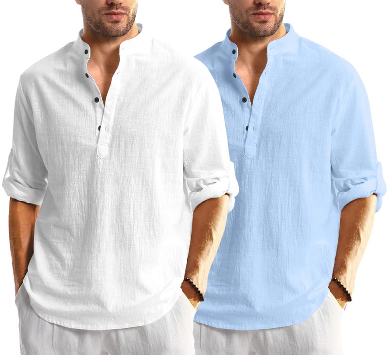 Bellstone Combo of Men Solid Cotton Blend Straight Kurta Shirt Pack of 2 - Image 1