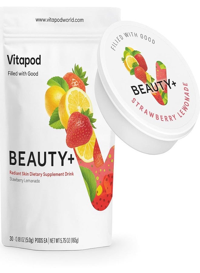 Vitapod Beauty+ Strawberry Lemonade Collagen Powder Mix for Hair, Skin and Nails - 30 Pods - Electrolytes, Antioxidants, Vitamin C, A, D, E - Water Enhancer - Image 1
