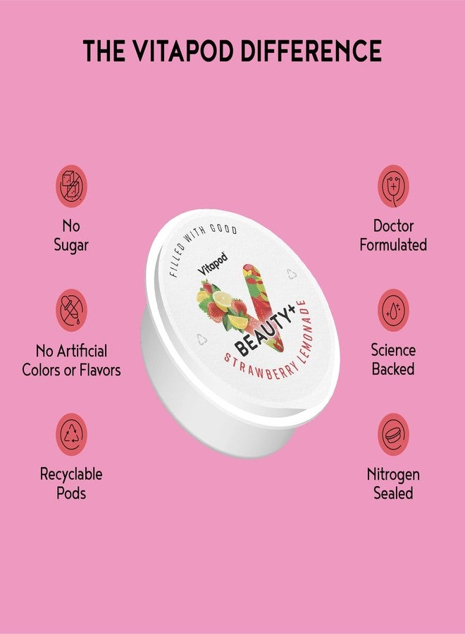 Vitapod Beauty+ Strawberry Lemonade Collagen Powder Mix for Hair, Skin and Nails - 30 Pods - Electrolytes, Antioxidants, Vitamin C, A, D, E - Water Enhancer - Image 4