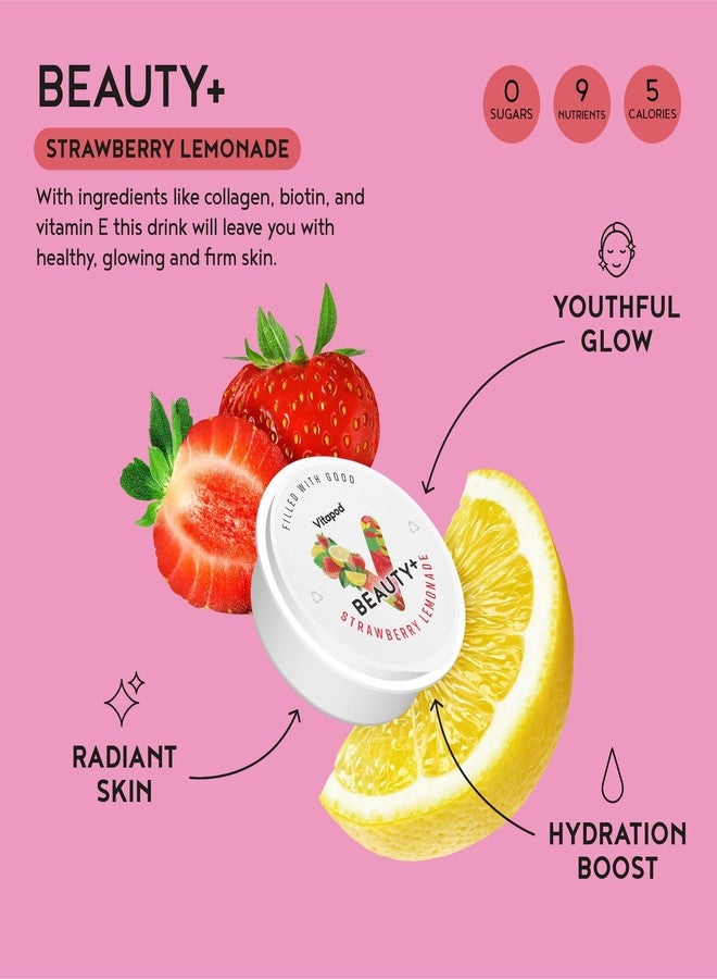 Vitapod Beauty+ Strawberry Lemonade Collagen Powder Mix for Hair, Skin and Nails - 30 Pods - Electrolytes, Antioxidants, Vitamin C, A, D, E - Water Enhancer - Image 2