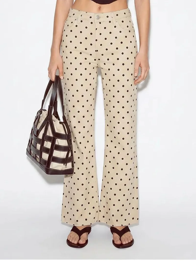 Bianco Lucci LUCCI Women’s Mid-Waist Polka Dot Flare Jeans