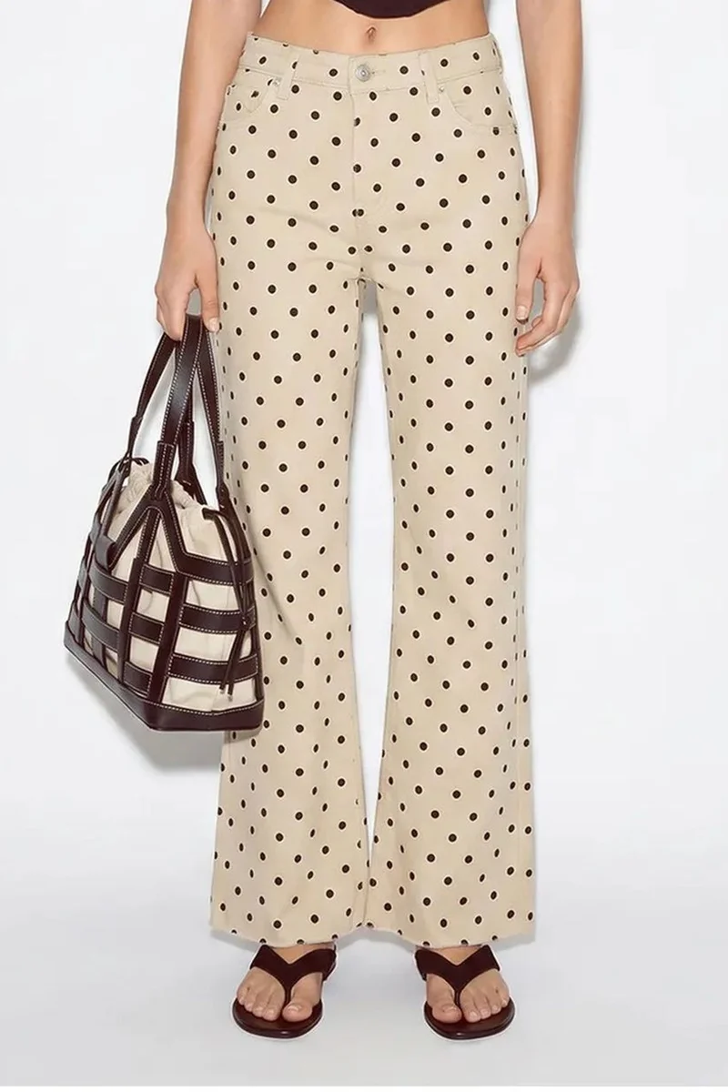 Bianco Lucci LUCCI Women’s Mid-Waist Polka Dot Flare Jeans