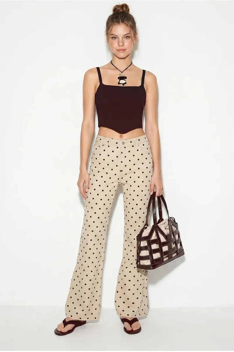 Bianco Lucci LUCCI Women’s Mid-Waist Polka Dot Flare Jeans