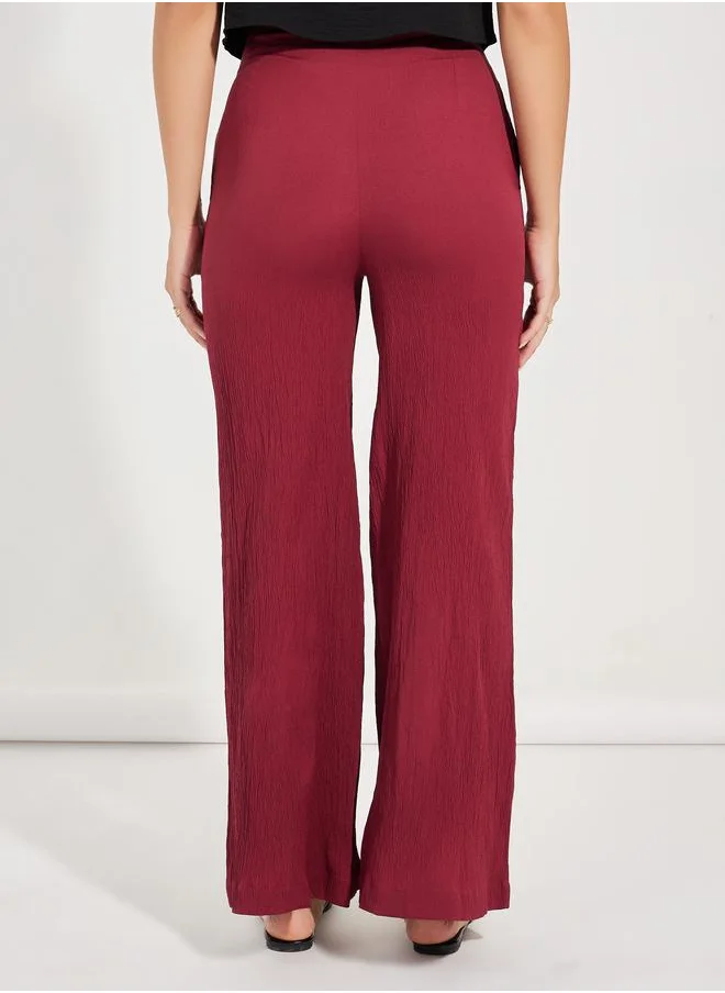 Styli Textured Wide Leg Pants with Concealed Zip