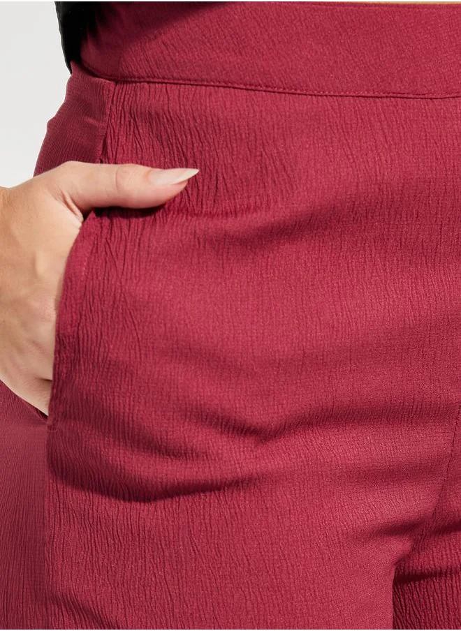 Styli Textured Wide Leg Pants with Concealed Zip