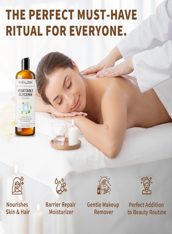 MAYJAM 100% Natural & Pure Vegetable Glycerine, 16 fl. oz. Vegetable Glycerin Liquid Body Oil for Skin, Face, Hair Care, Massage Oil for Moisturizing and Hair Benefits, Carrier Oil for Essential Oils - Image 3