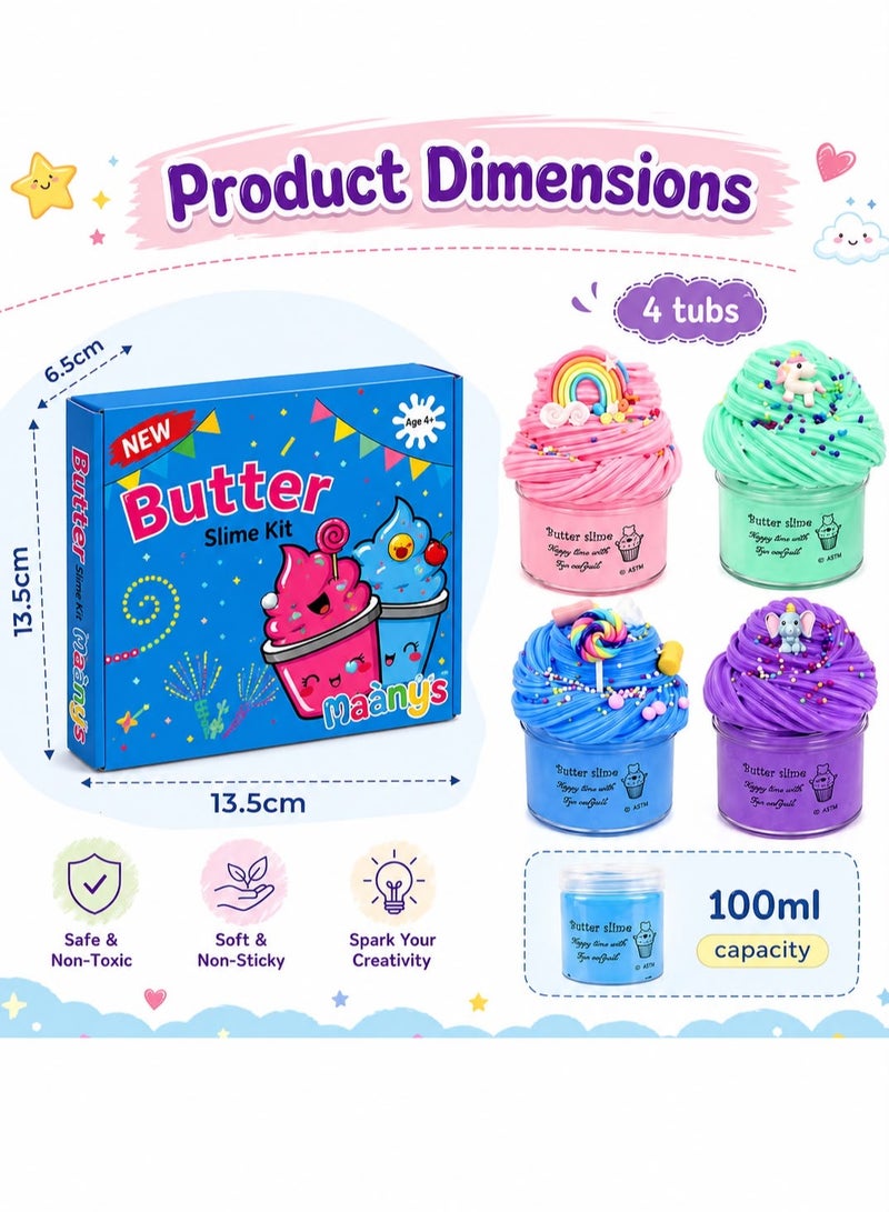 Maanys Butter Slime Kit, Tacky-Free Slime Fluffy, and Scented, Perfect Slime for Kids, Adults, Parties, Learning, and Stress Relief, Endless Fun and Creativity, Pack of 4 - Image 4