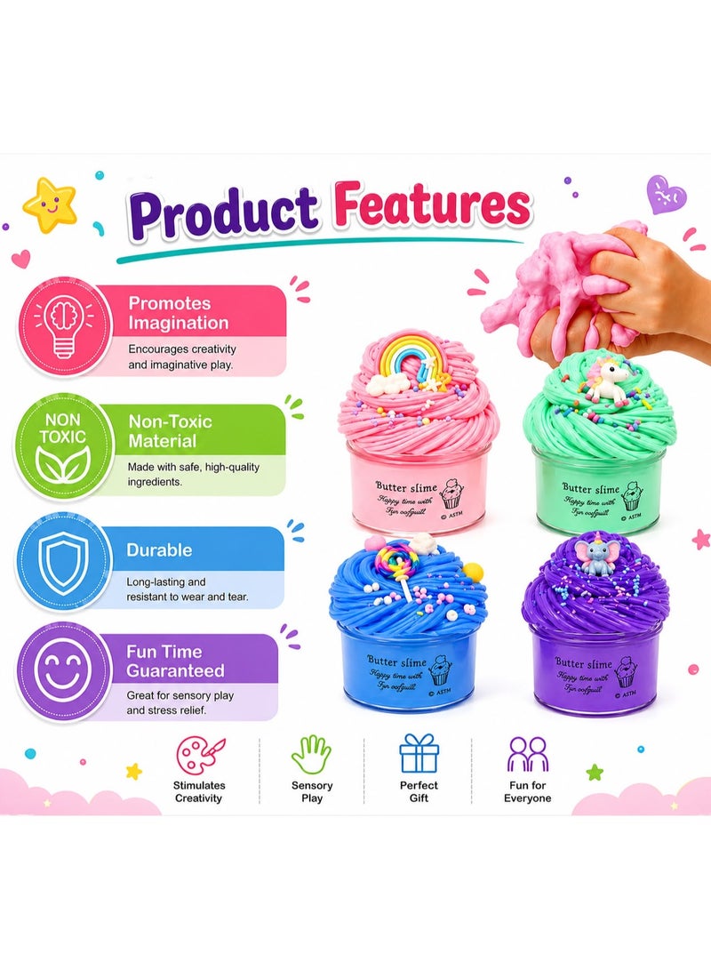 Maanys Butter Slime Kit, Tacky-Free Slime Fluffy, and Scented, Perfect Slime for Kids, Adults, Parties, Learning, and Stress Relief, Endless Fun and Creativity, Pack of 4 - Image 3