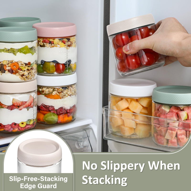 POIKSHARK 4-Pack Overnight Oats Containers with Lids,16 OZ Wide Mouth Glass Jars with Airtight Lids, Mason Jars Glass Food Containers for Snack Spice Sugar Food Prep Yogurt - Image 5
