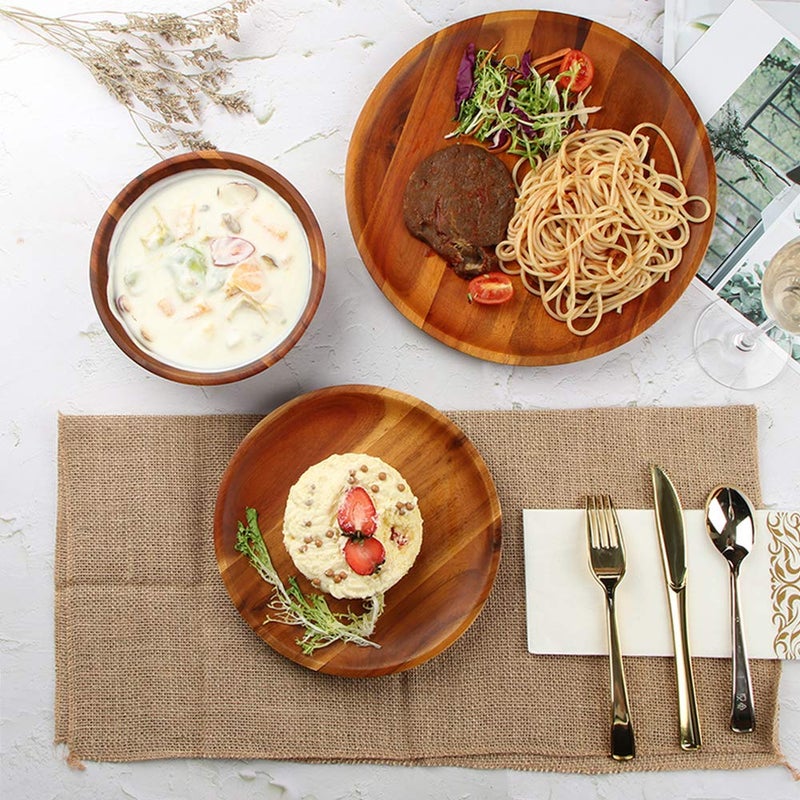 AIDEA طقم أدوات المائدة الخشبية AIDEA 12 قطعة من خشب الأكاسيا، طقم أطباق لـ 4 أشخاص - Image 2