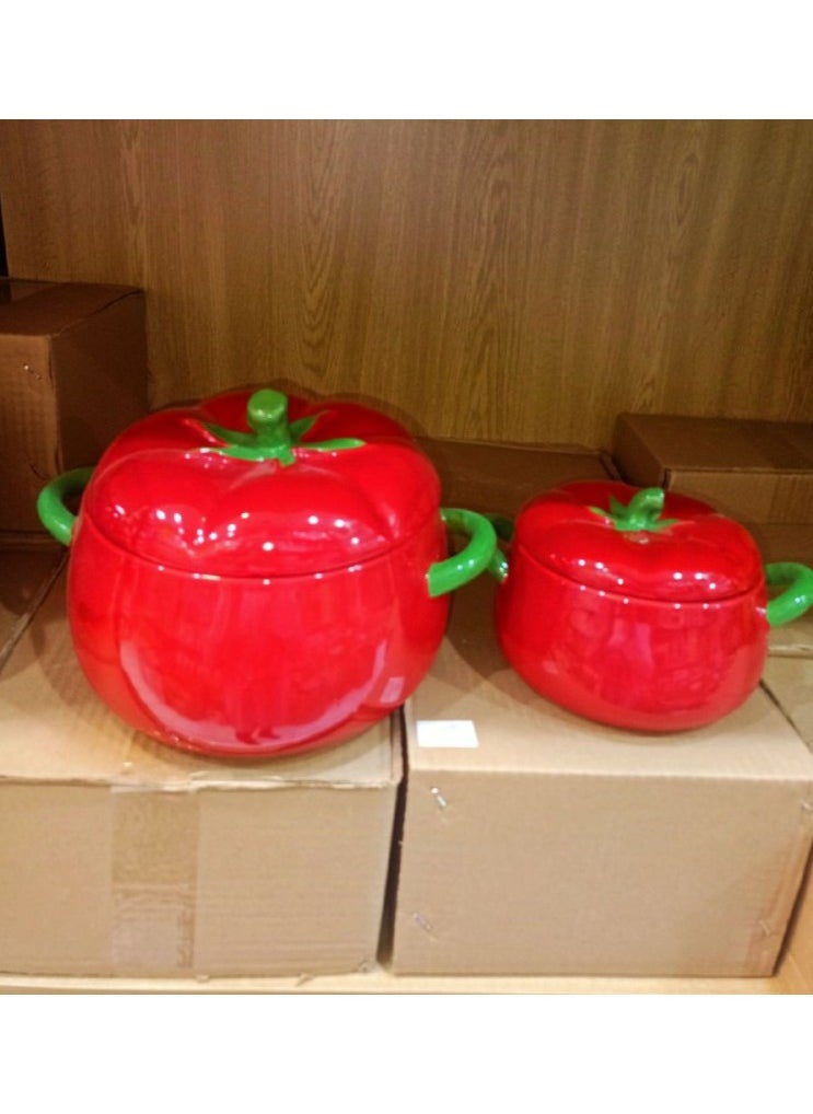 Generic Porcelain pot with tomato-shaped lid (14 cm)  - Image 3