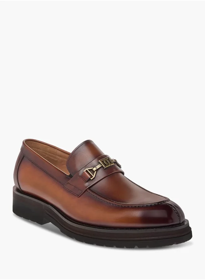 دوتشيني Men's Solid Slip-On Loafers with Metal Accent