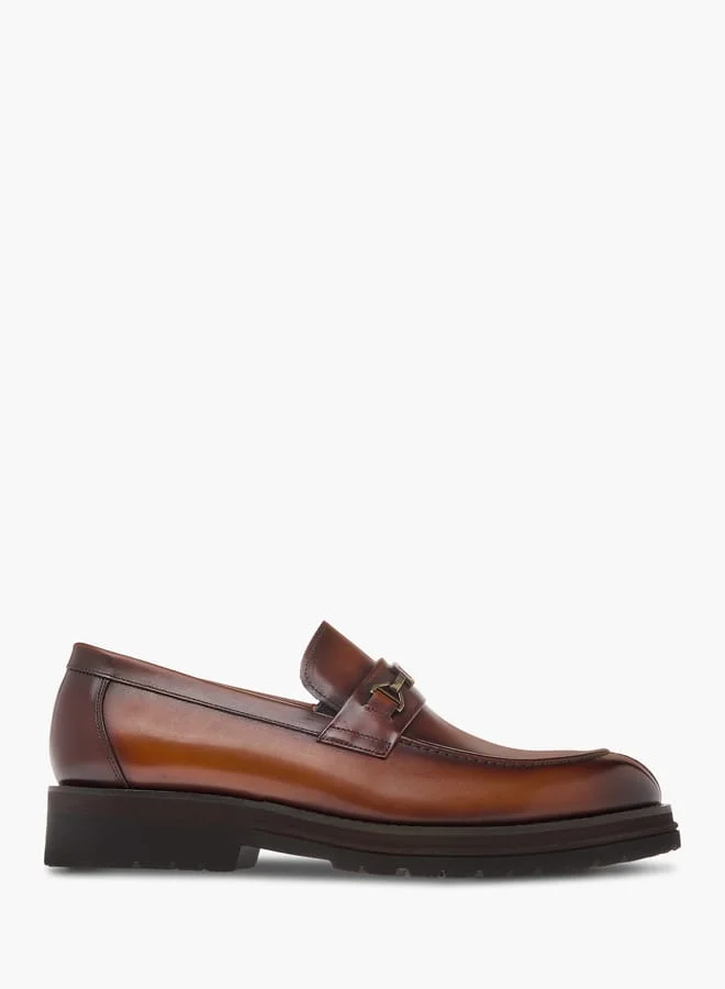 DUCHINI Men's Solid Slip-On Loafers with Metal Accent
