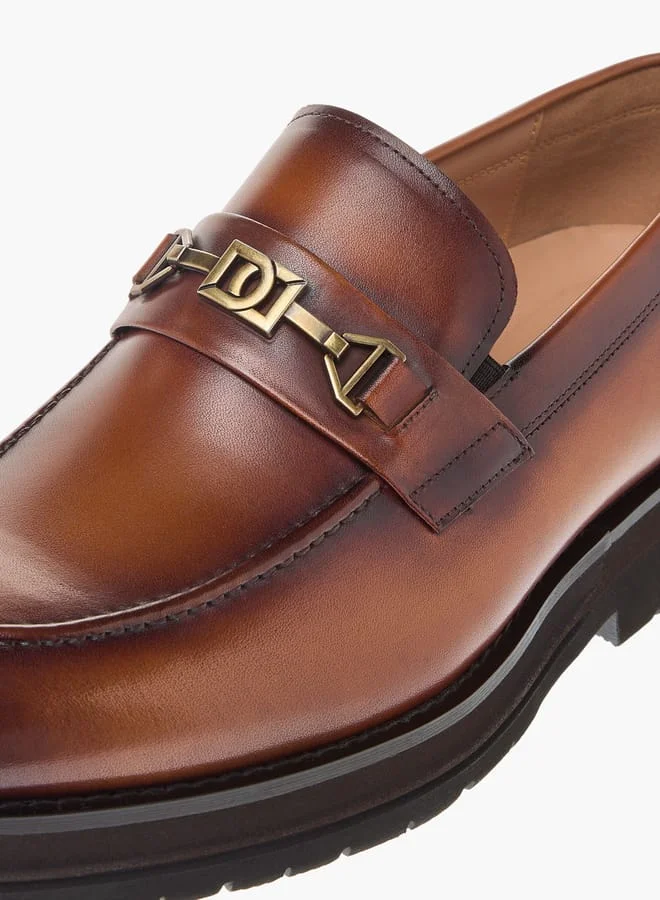 DUCHINI Men's Solid Slip-On Loafers with Metal Accent