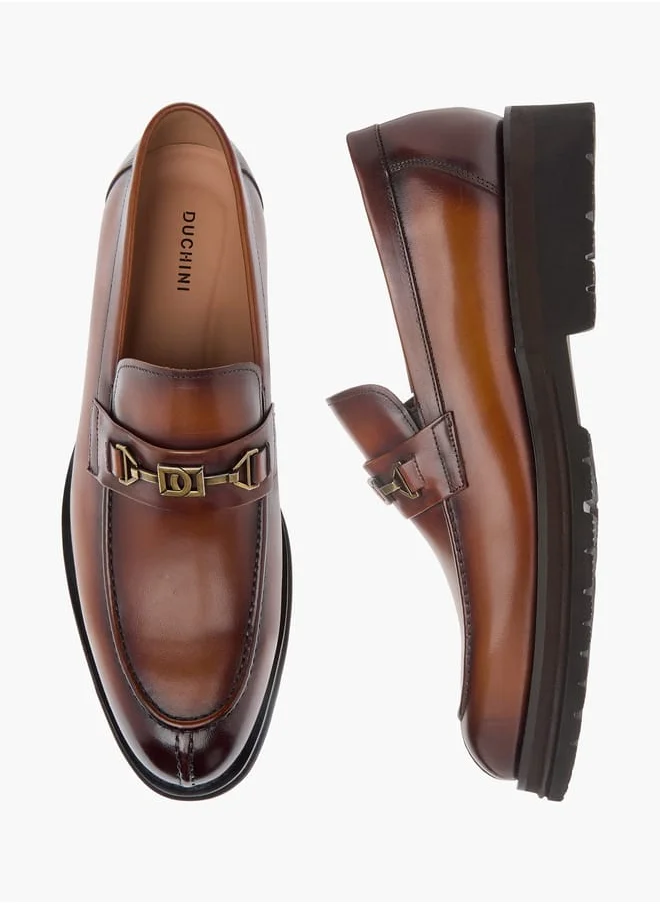دوتشيني Men's Solid Slip-On Loafers with Metal Accent