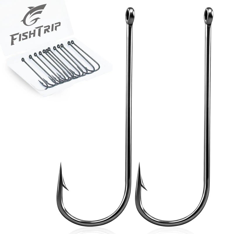 FishTrip 100 Pack Aberdeen Fishing Hooks Freshwater, Long Shank Light Wire Worm Hooks - Live Bait Hooks for Sunfish Bass Trout Crappie Bream Panfish Bluegill Size 10 - Image 1