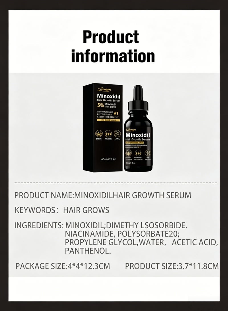 LUNOON 🌱 [5% Minoxidil + Biotin · Follicle-Activating Hair Growth Serum] Dermatologist-Recommended Active Ingredient | Strengthens Roots × Thickens & Densifies Hair | Revives Dormant Follicles · Reduces Hair Loss | Unisex · 60ml Large Capacity | Twice Daily · Visible Regrowth Results! - Image 3