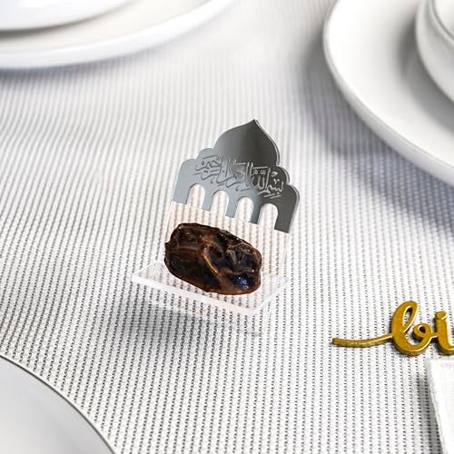 iwa concept Ramadan Date Holder Bismillah Islamic Calligraphy Iftar Party Ramadan Table Decoration Eid Mubarak Gift 6 Pcs Dome Design Silver - Image 1