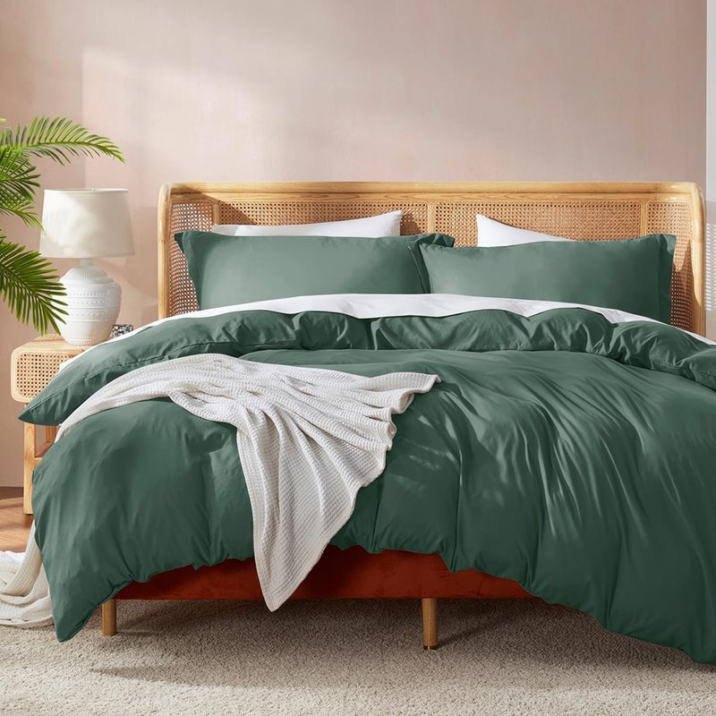Nestl Forest Green California King Duvet Cover Sets  Soft Double Brushed Cal King Duvet Cover 3 Piece with Button Closure 1 Duvet Cover 104x98 inches and 2 Pillow Shams