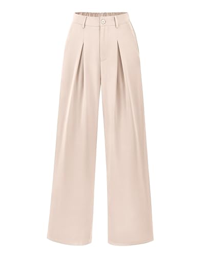BTFBM Women High Waist Palazzo Pants Fall 2025 Casual Wide Leg Trousers Loose Work Office Business Suit Pant Pockets(Beige, Large) - Image 1