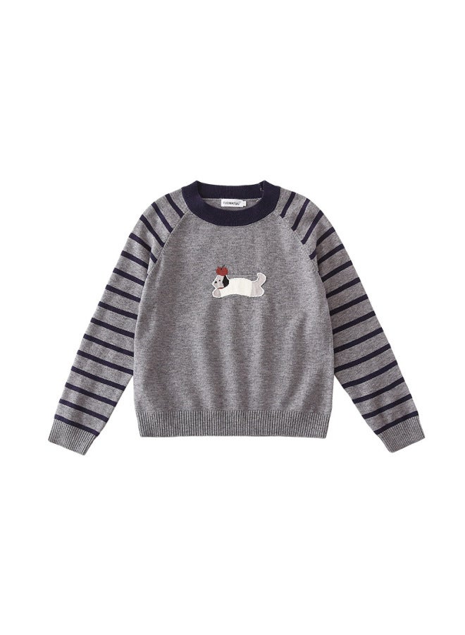 Color-blocked Cartoon Puppy Lazy Style Parent-child Sweater  Spring And Autumn New Mother-daughter Family Outfit Base Knitwear