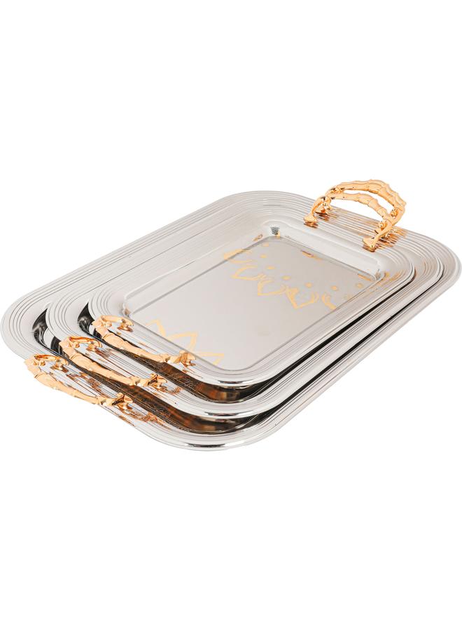 السيف  طقم أغطية فولاذية بمقاسات 59X37X5 / 53X32X5 / 45X26X5 سم بنمط ماندالا، 3 قطع فضية - Image 1