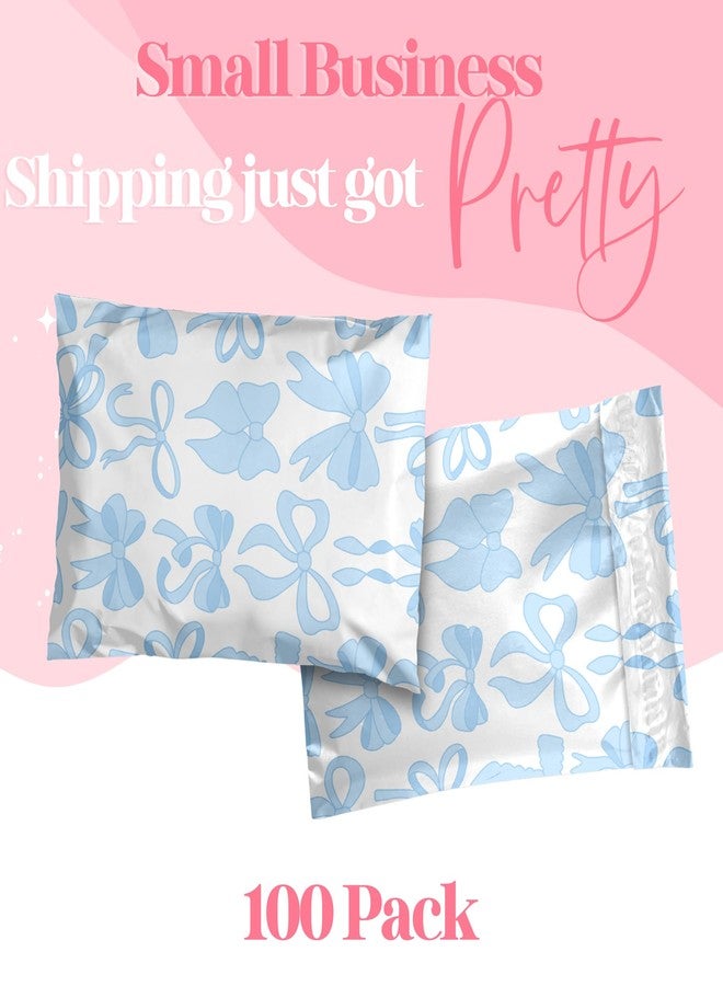 Pretty Package Store 6x9 Designer Poly Mailer 100 Pack Heavy Duty Waterproof Self Seal Shipping Bags for Small Business Large Mailing Envelopes Bulk Tear Resistant Packaging Blue Bows - Image 2