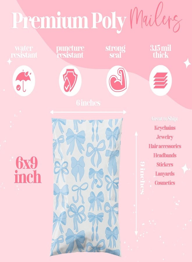 Pretty Package Store 6x9 Designer Poly Mailer 100 Pack Heavy Duty Waterproof Self Seal Shipping Bags for Small Business Large Mailing Envelopes Bulk Tear Resistant Packaging Blue Bows - Image 3