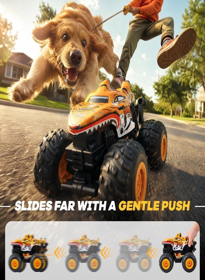 BEZGAR 3 Pack Monster Truck Toys - 1:36 Scale Push and Go Toy Cars with Giant Wheels and Cool Designs, Friction-Powered Cars with Light & Sound for Boys and Girls, Kids Toys for Ages 2+ - Image 5