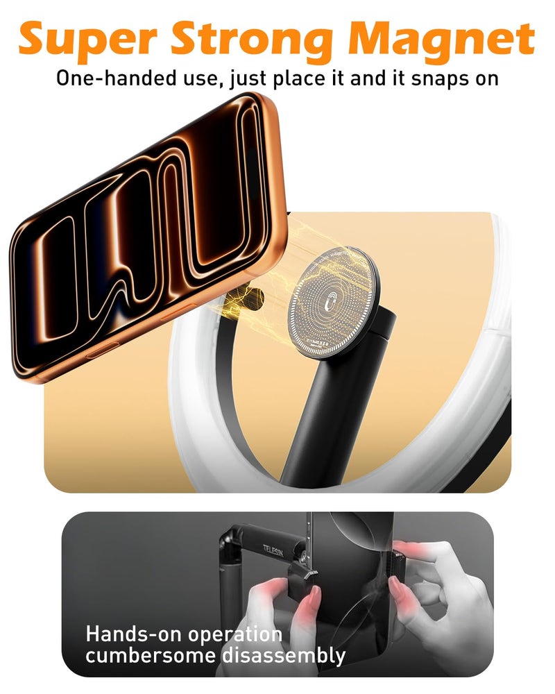 CloudValley Overhead Phone Mount with 10" Ring Light, 5000mAh Magnetic Desktop Tripod with Battery Display, Foldable Portable LED Light with 3 Modes & 10-Level Brightness for Makeup, Selfies, TikTok - Image 2