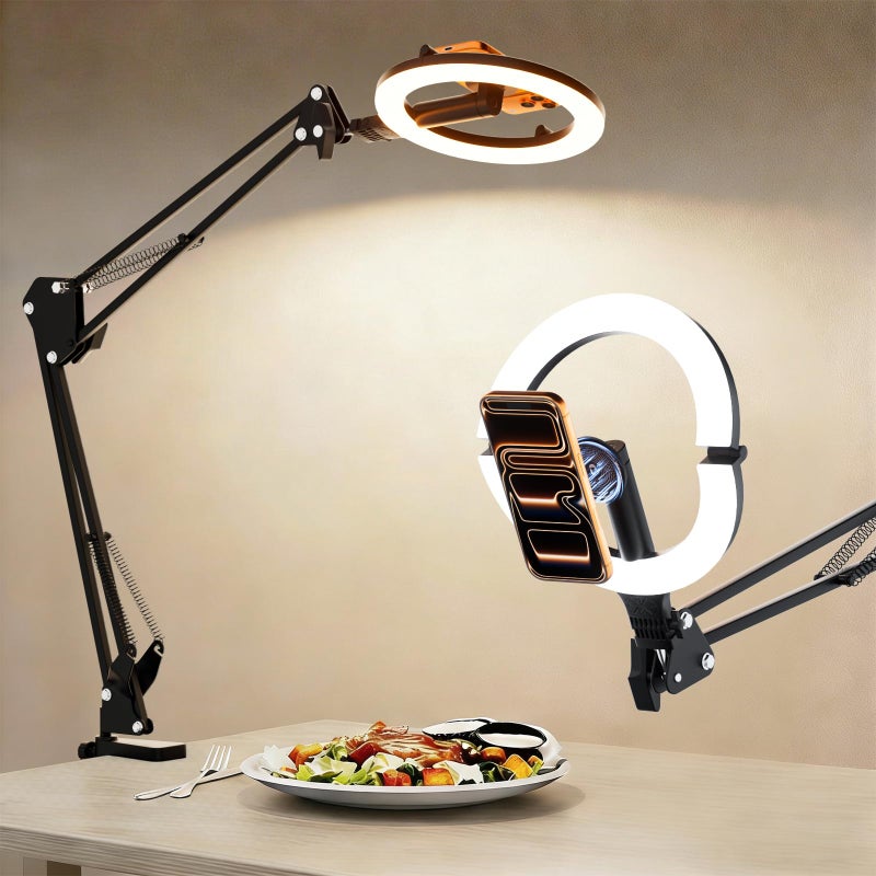 CloudValley Overhead Phone Mount with 10" Ring Light, 5000mAh Magnetic Desktop Tripod with Battery Display, Foldable Portable LED Light with 3 Modes & 10-Level Brightness for Makeup, Selfies, TikTok - Image 1