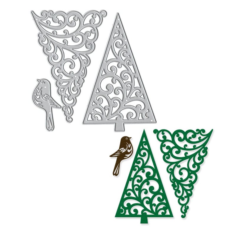 Metal 2pcs Christmas Tree Die Cuts for Card Making Christmas Tree Birds Background Cutting Dies for DIY Decor Paper Craft Card Making Scrapbooking Paper Album Stamp