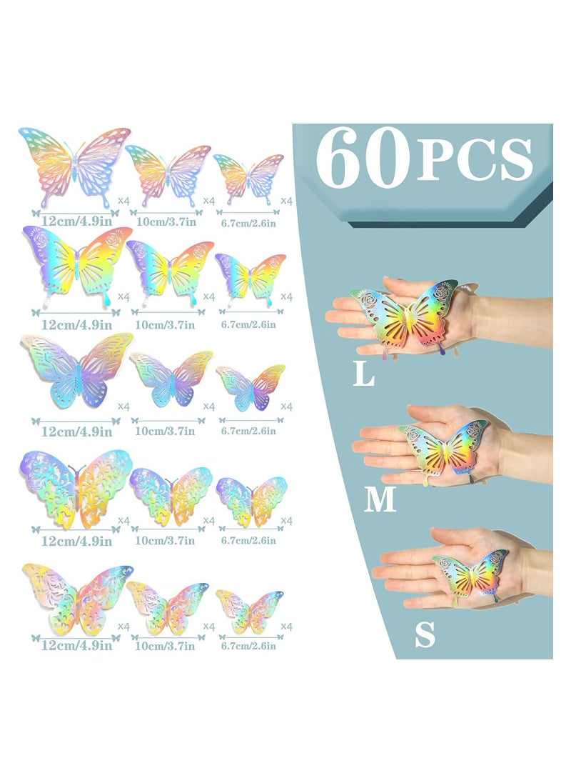 SYOSI - 3D Shiny Sliver Wall Stickers Decals Removable Butterfly Decor Classroom with Set 5 Style DIY Man Made Decorative Paper Murals for Nursery Party 60 Pcs - Image 1